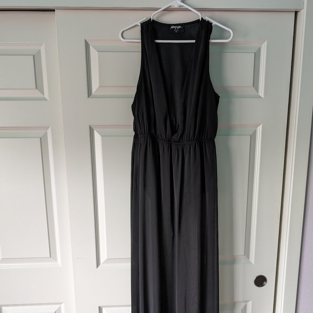 NastyGal Black Sheer Bodysuit Maxi Gown